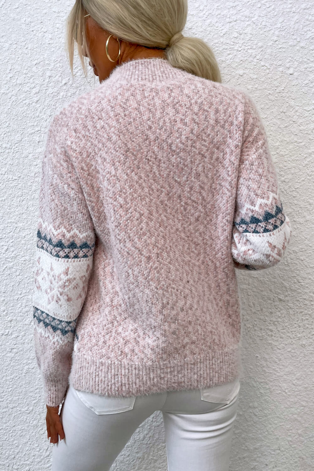 CHRISTMAS Snowflake Pattern Mock Neck Sweater