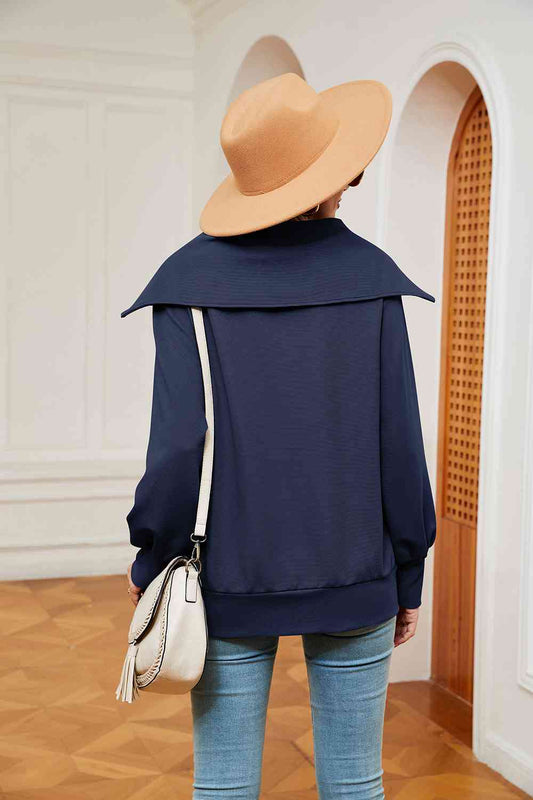 Full Size Half-Zip Collared Sweatshirt