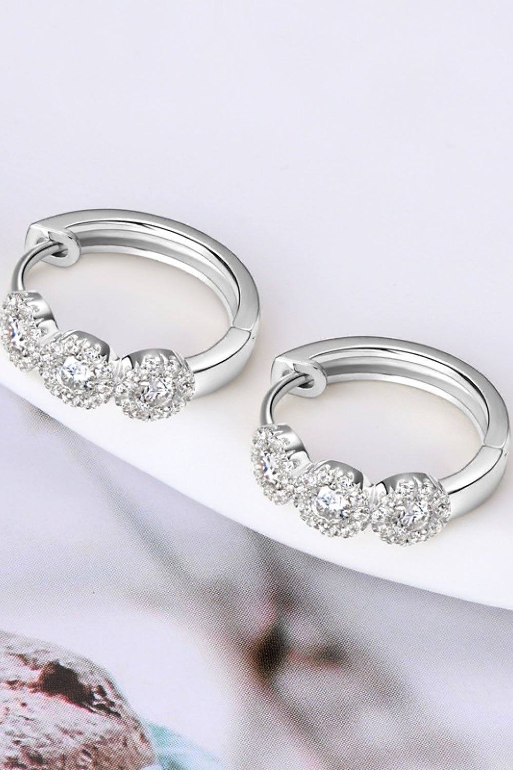 Moissanite 925 Sterling Silver Huggie Earrings | Length 0.64" Moissanite 0.07*6 Weight 0.1oz