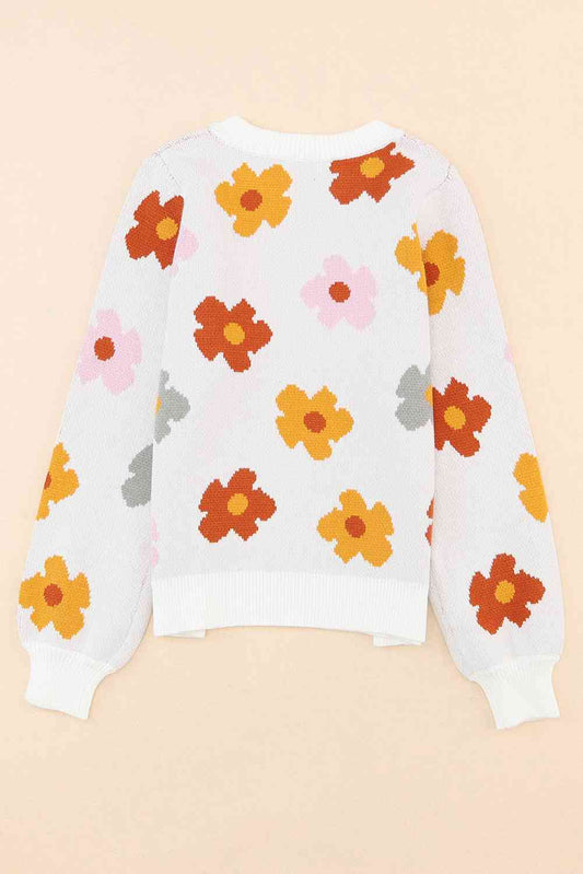 Full Size Floral Round Neck Sweater