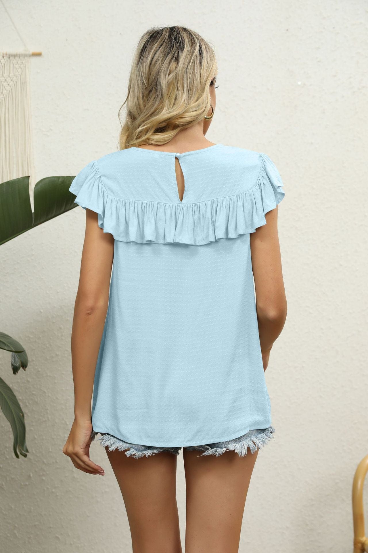 Full Size Spliced Lace Ruffled Blouse