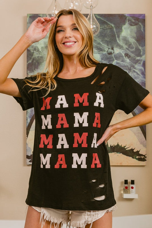 BiBi MAMA Graphic Distressed Short Sleeve T-Shirt - Brand BiBi