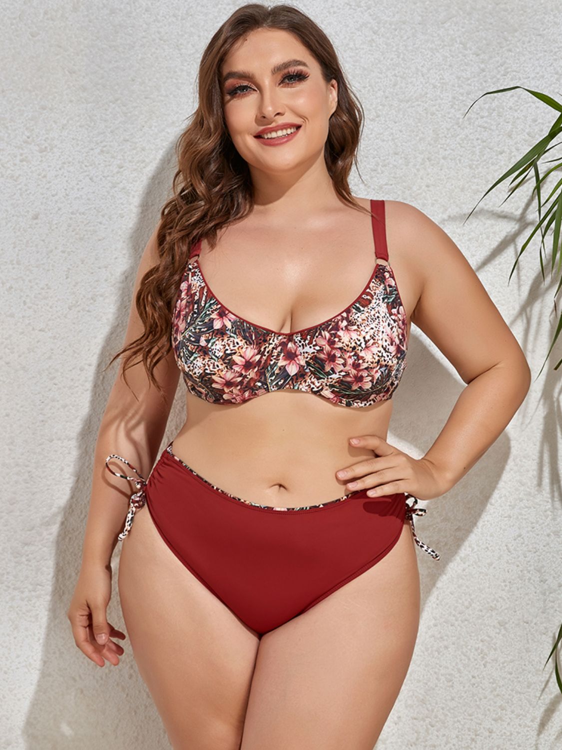 Sammi Plus Size Printed V-Neck Drawstring Bikini Set