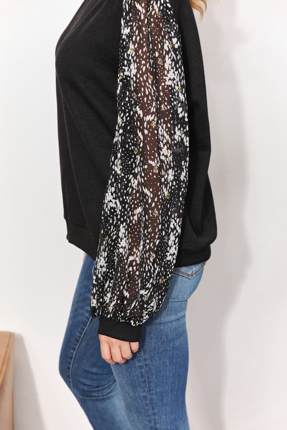 And The Why Black Full Size Foil Printed Sleeve Top