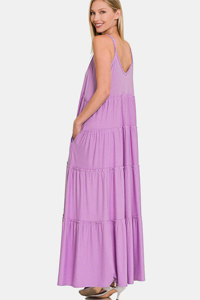Zenana Frill Tiered V-Neck Maxi Cami Dress - Brand Zenana