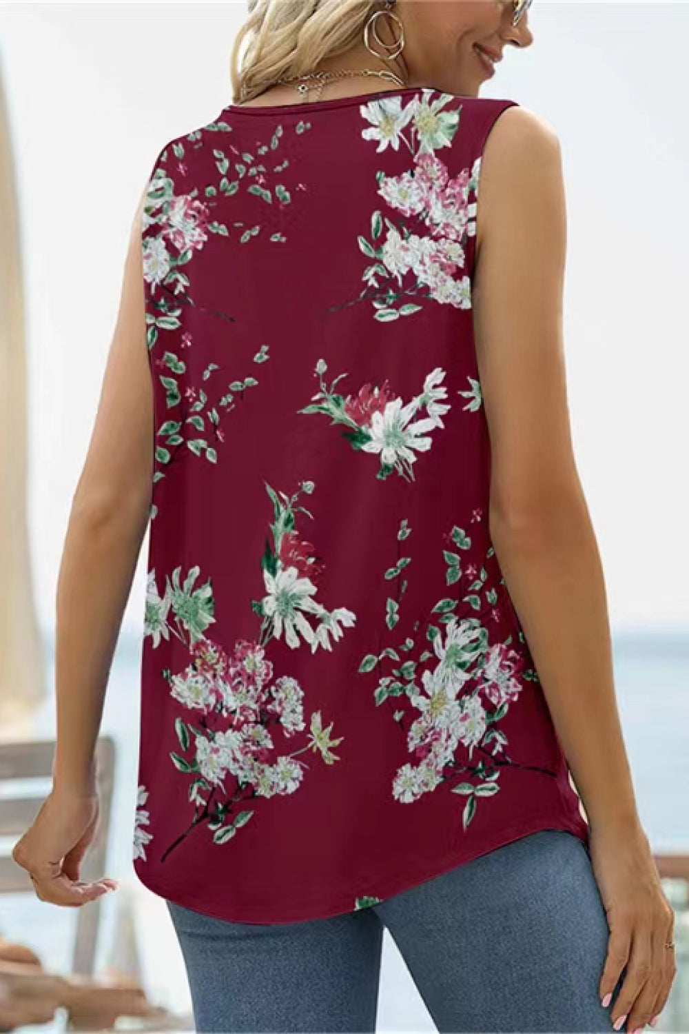 SALTYMIND Full Size Printed Square Neck Curved Hem Tank