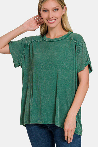 Zenana Washed Ribbed Short Sleeve Top - Brand Zenana