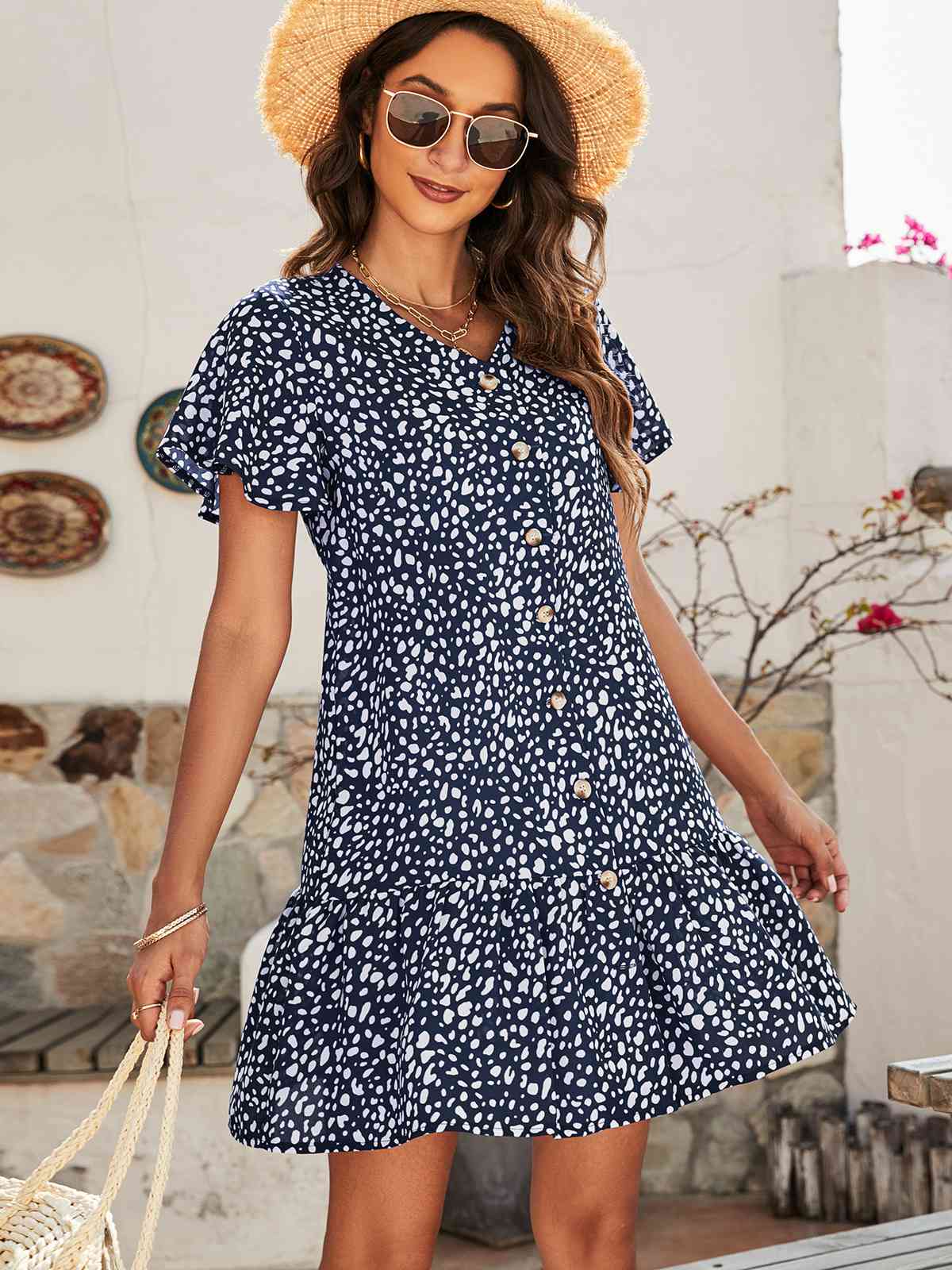 Women's Cressida Animal Print Button Front Flutter Sleeve Dress