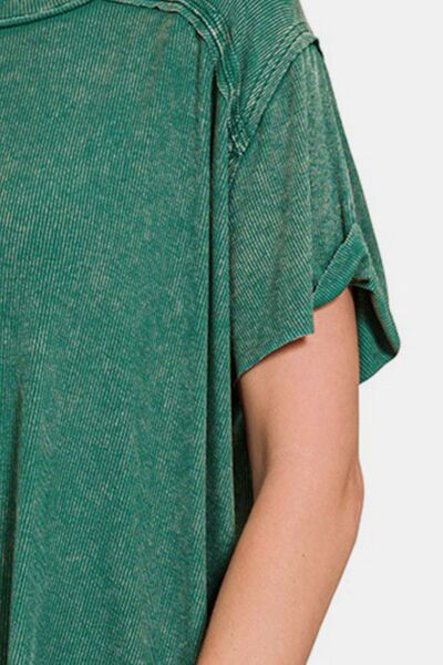 Zenana Washed Ribbed Short Sleeve Top - Brand Zenana