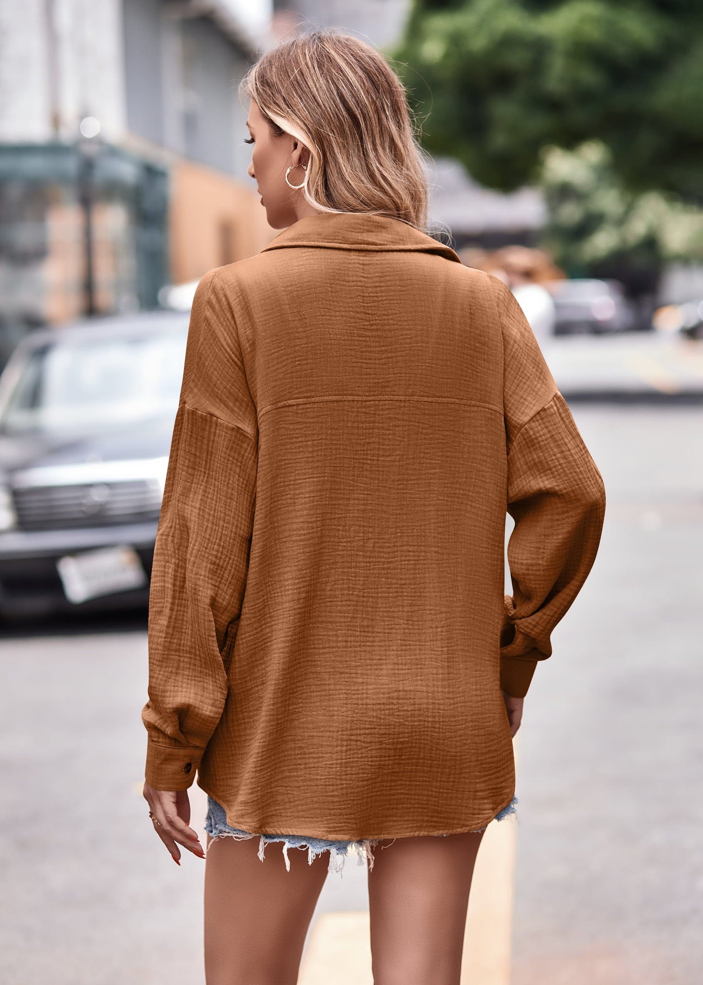 Full Size Textured Dropped Shoulder Longline Shirt