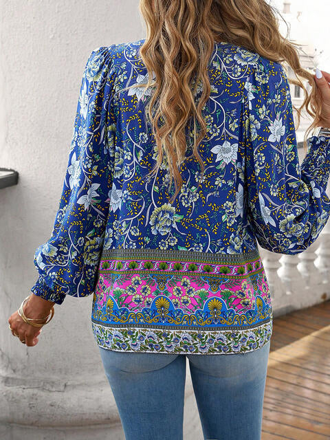 Aurora Lea Bohemian Tie Neck Lantern Sleeve Blouse