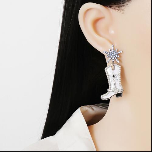 Rhinestone Boot Theme Alloy Dangle Earrings