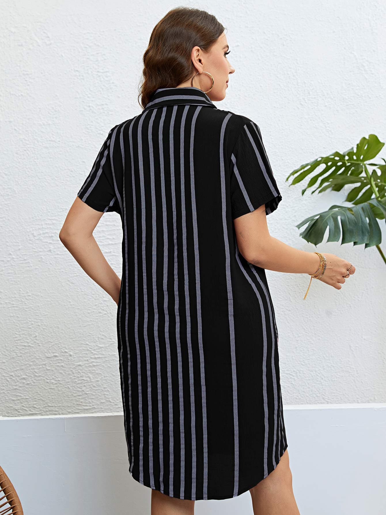Women's Plus Size Agnetha Striped Short Sleeve Shirt Dress