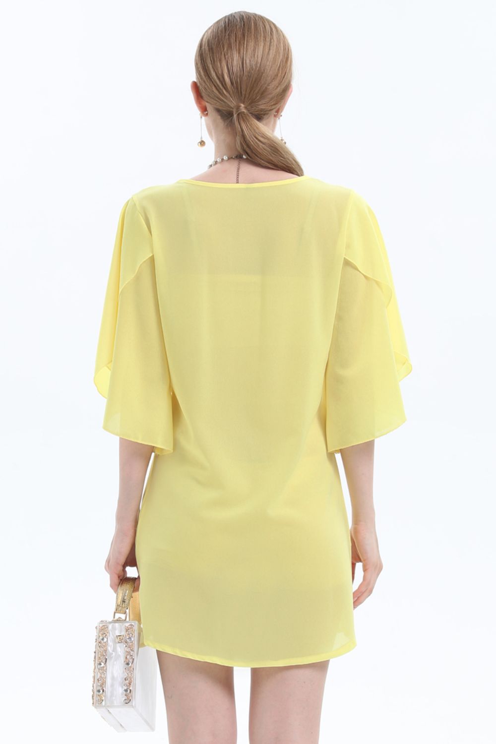 Women's DANICA Round Neck Half Flutter Short Sleeve Tunic Blouse