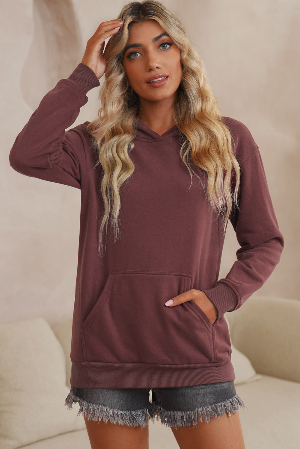 Malibu Dreams SO CHIC Full Size Dropped Shoulder Kangaroo Pocket Hoodie