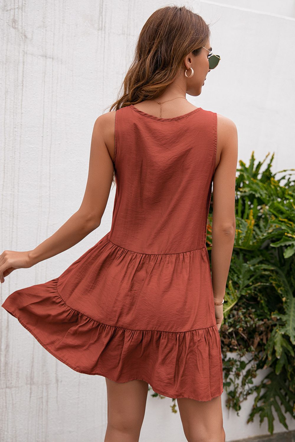 Women's Tassel Tie Lace Trim Sleeveless Dress