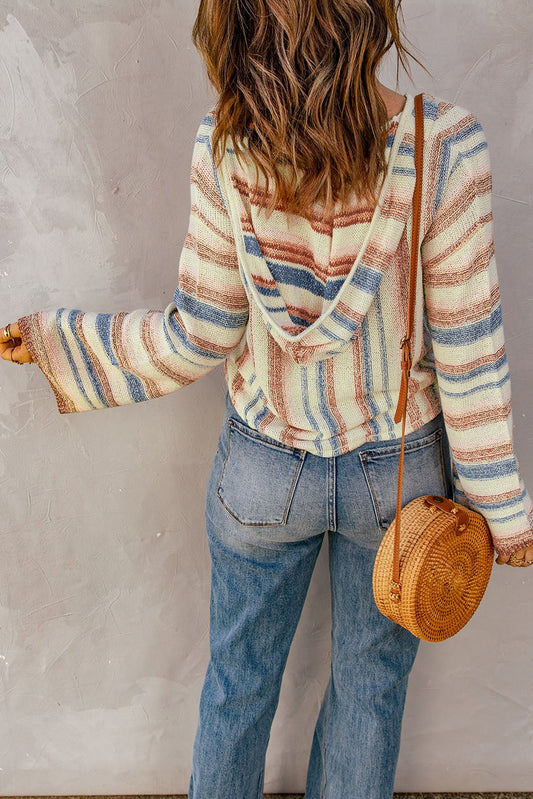 PopTrend Full Size Striped Hooded Sweater with Kangaroo Pocket *