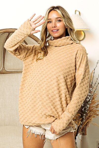 BiBi Checkered Round Neck Thumbhole Long Sleeve Top - Brand BiBi