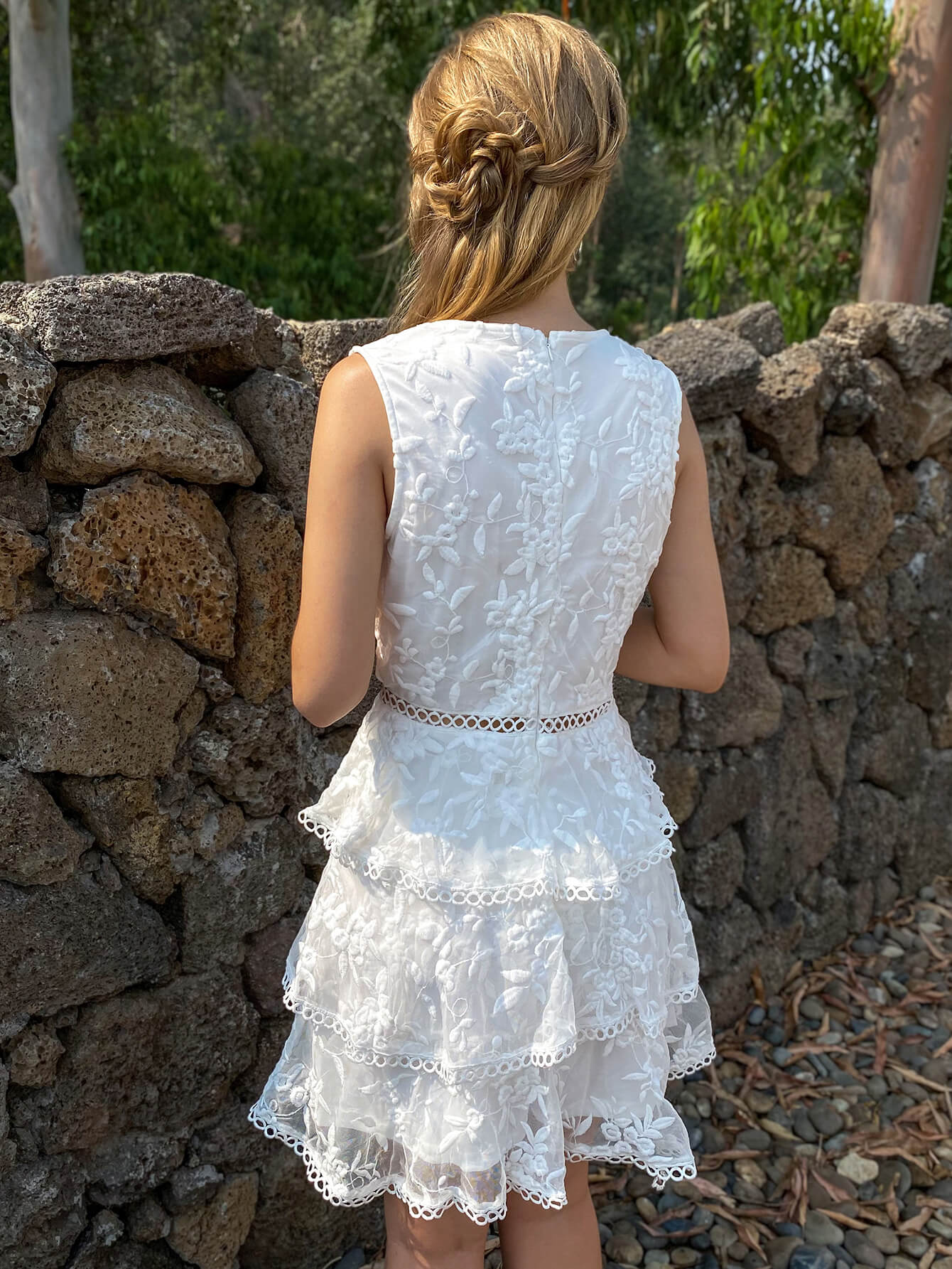 EillyBazar Embroidered Layered Sleeveless Mini Dress *