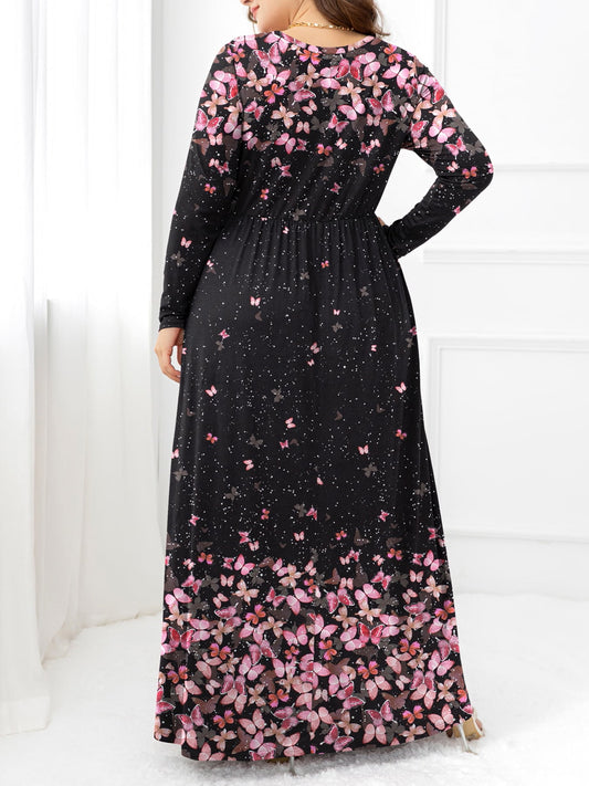 Plus Size Round Neck Maxi Dress with Pockets *