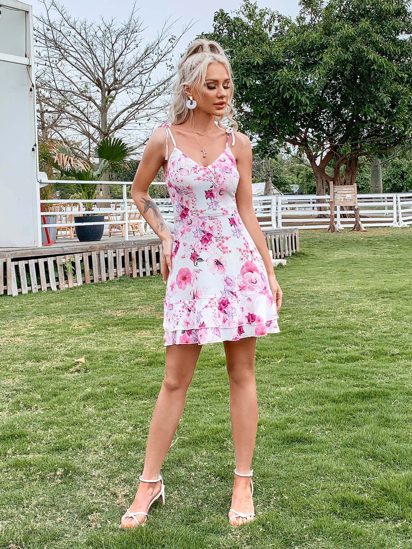 Floral Tie-Shoulder Ruffle Hem Dress *