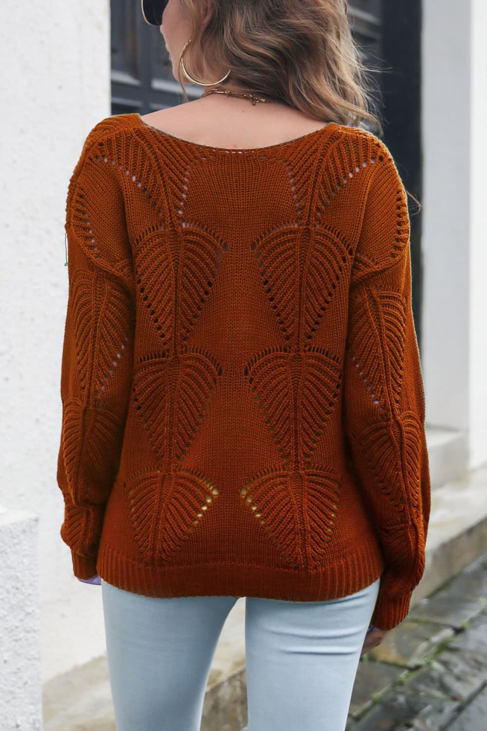 TrendiStyles Openwork V-Neck Dropped Shoulder Sweater 🦋