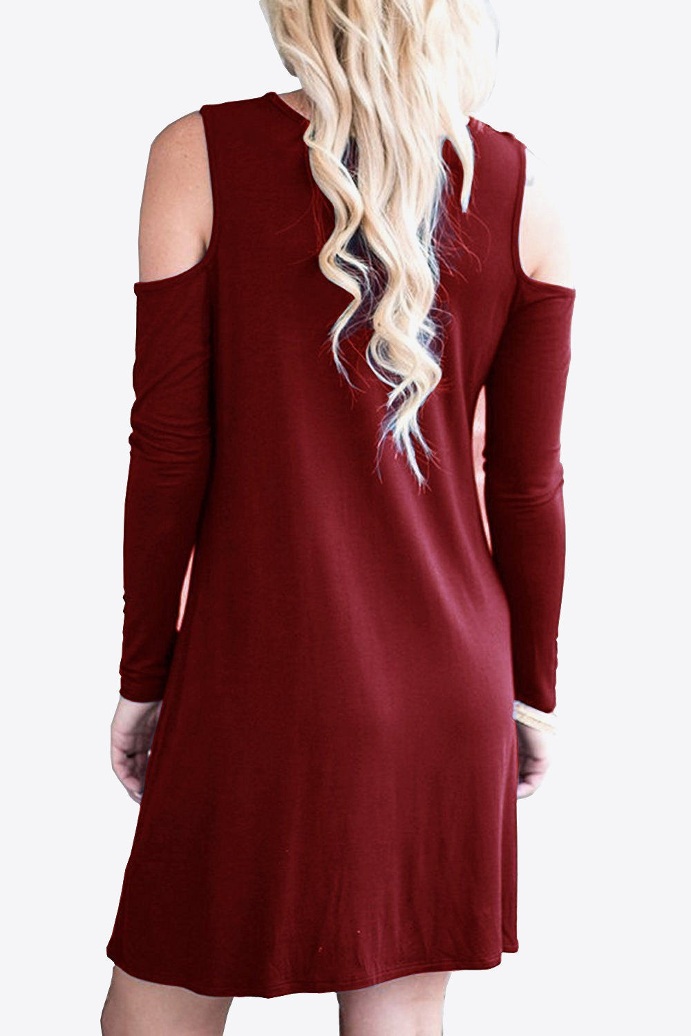 Women's Full Size Cold-Shoulder Long Sleeve Round Neck Dress