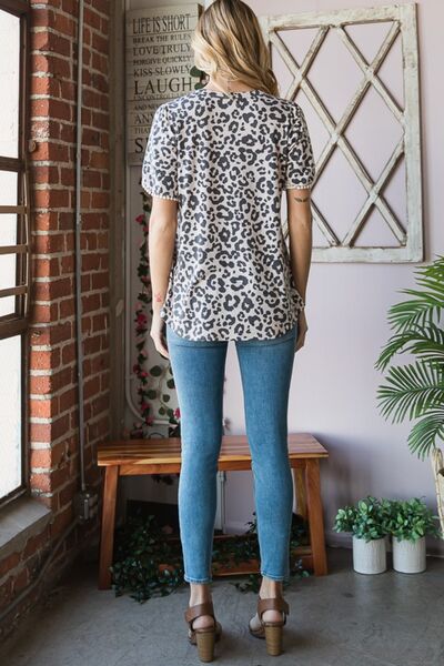 Heimish Leopard Round Neck Petal Sleeve T-Shirt *