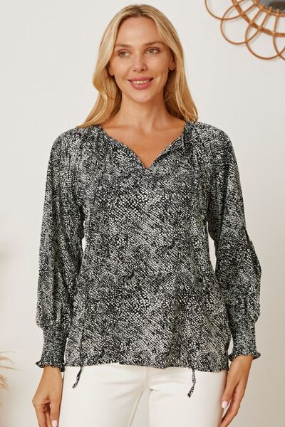Women's Salena Printed Tie Neck Lantern Sleeve Blouse