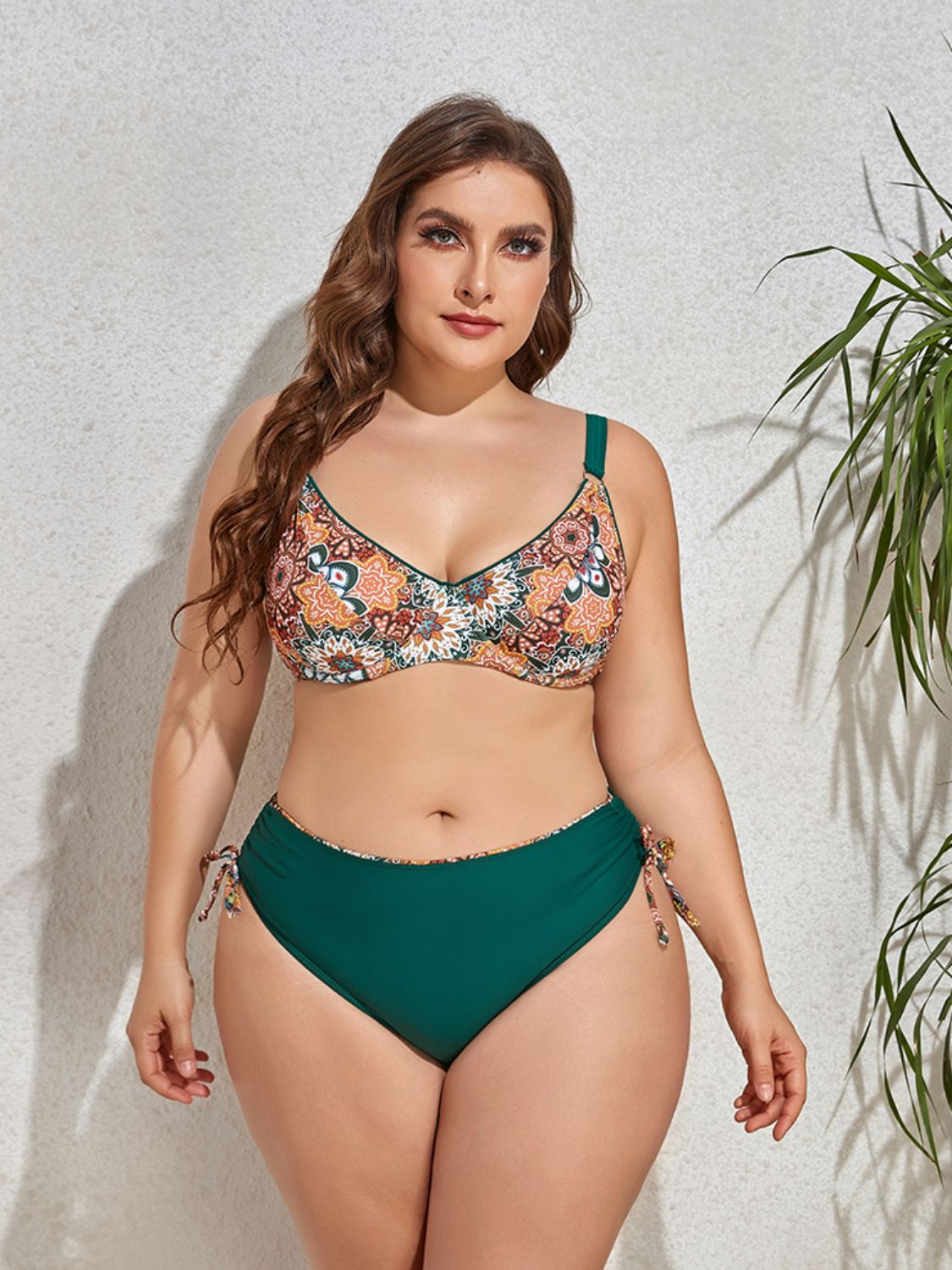 Sammi Plus Size Printed V-Neck Drawstring Bikini Set