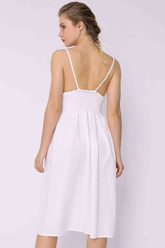 Full Size Spaghetti Strap Smocked Dress with Pockets