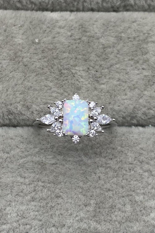 Women's 925 Sterling Silver Zircon and Opal Ring