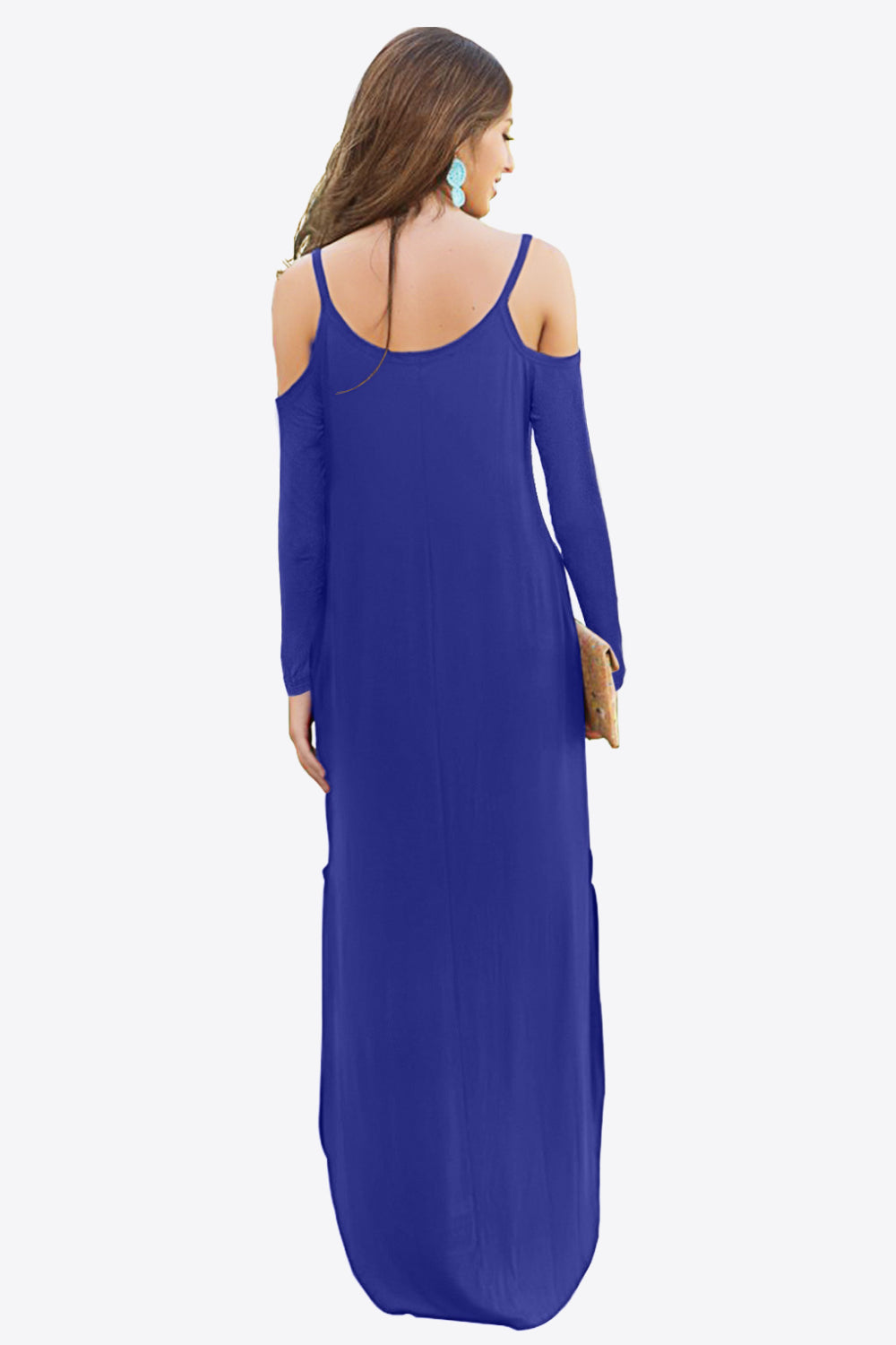 Women's Full Size Valencia Cold-Shoulder Split Dress with Pockets