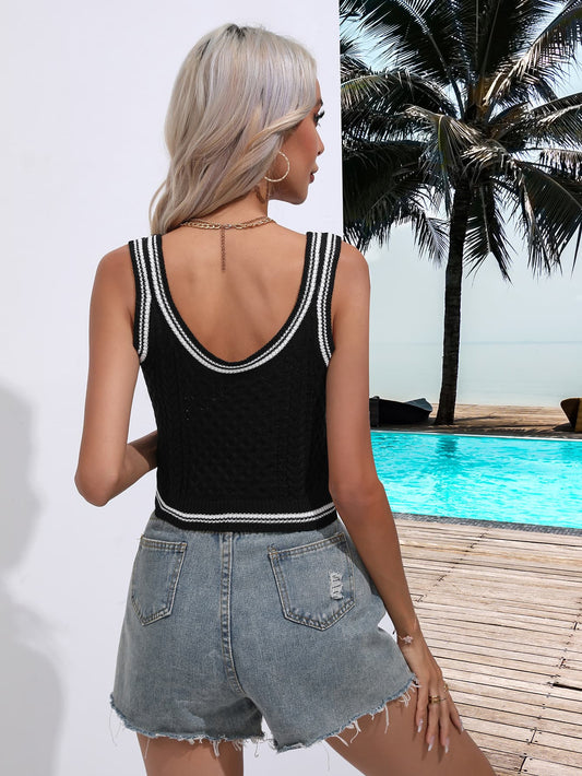 Black Contrast Scoop Neck Knit Tank
