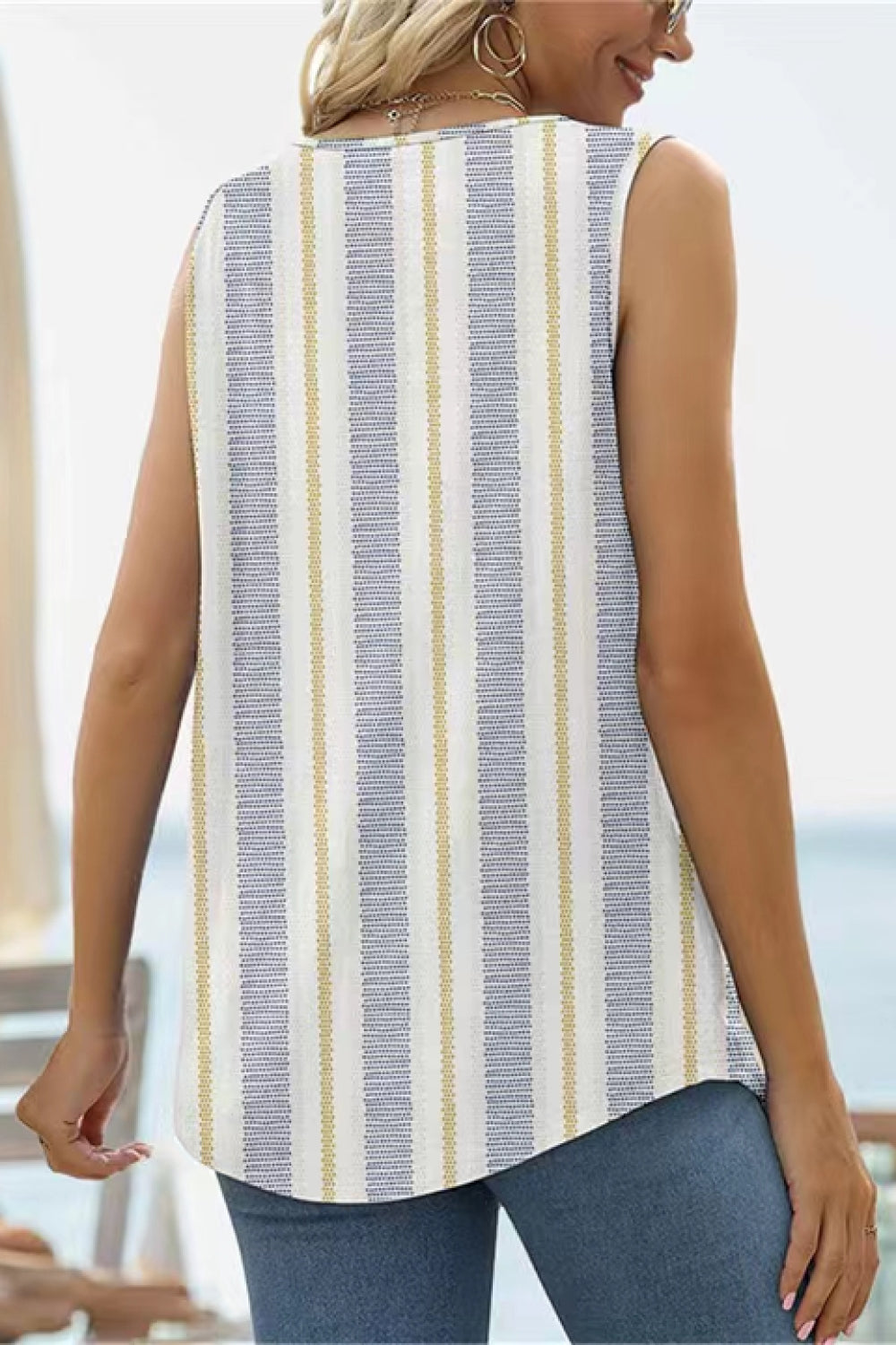 SALTYMIND Full Size Printed Square Neck Curved Hem Tank