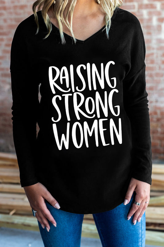 Women's Full Size RAISING STRONG WOMEN Graphic V-Neck Top