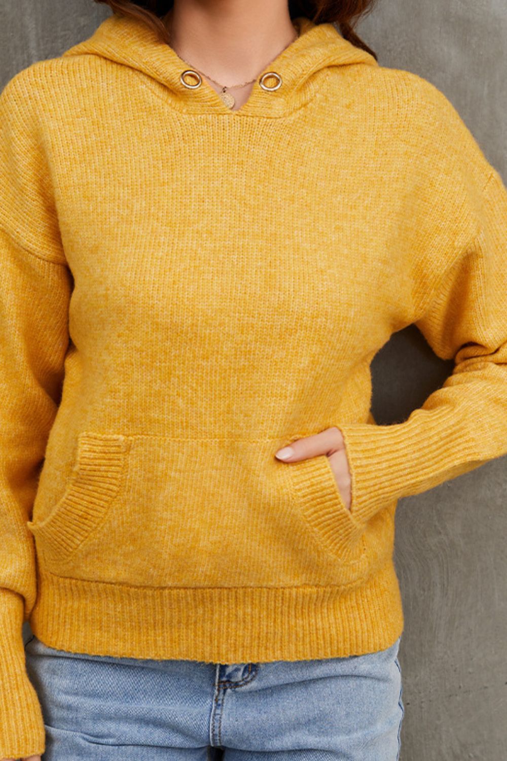 Women's Drop Shoulder Hooded Sweater with Kangaroo Pocket