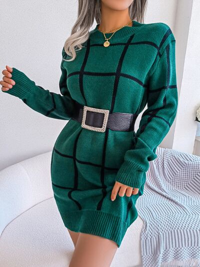 Women's Clarisia Plaid Round Neck Dropped Shoulder Sweater Dress