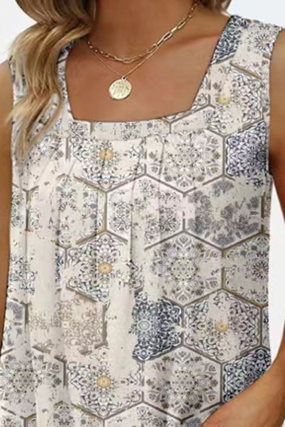 SALTYMIND Full Size Printed Square Neck Curved Hem Tank