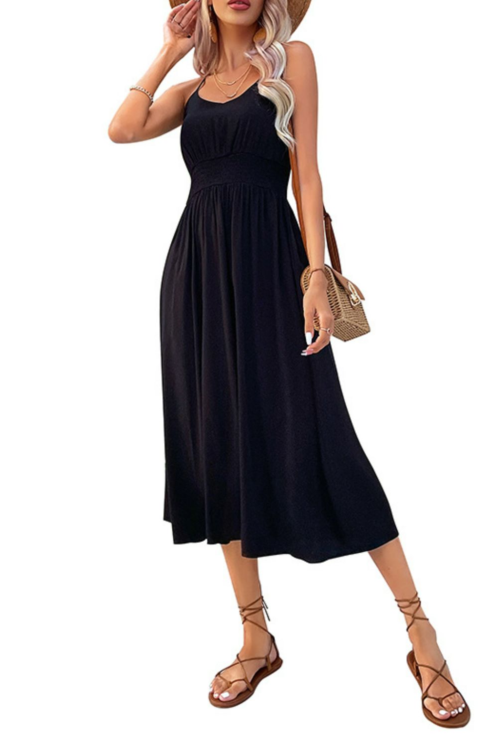 Women's Spaghetti Strap Scoop Neck Midi Dress