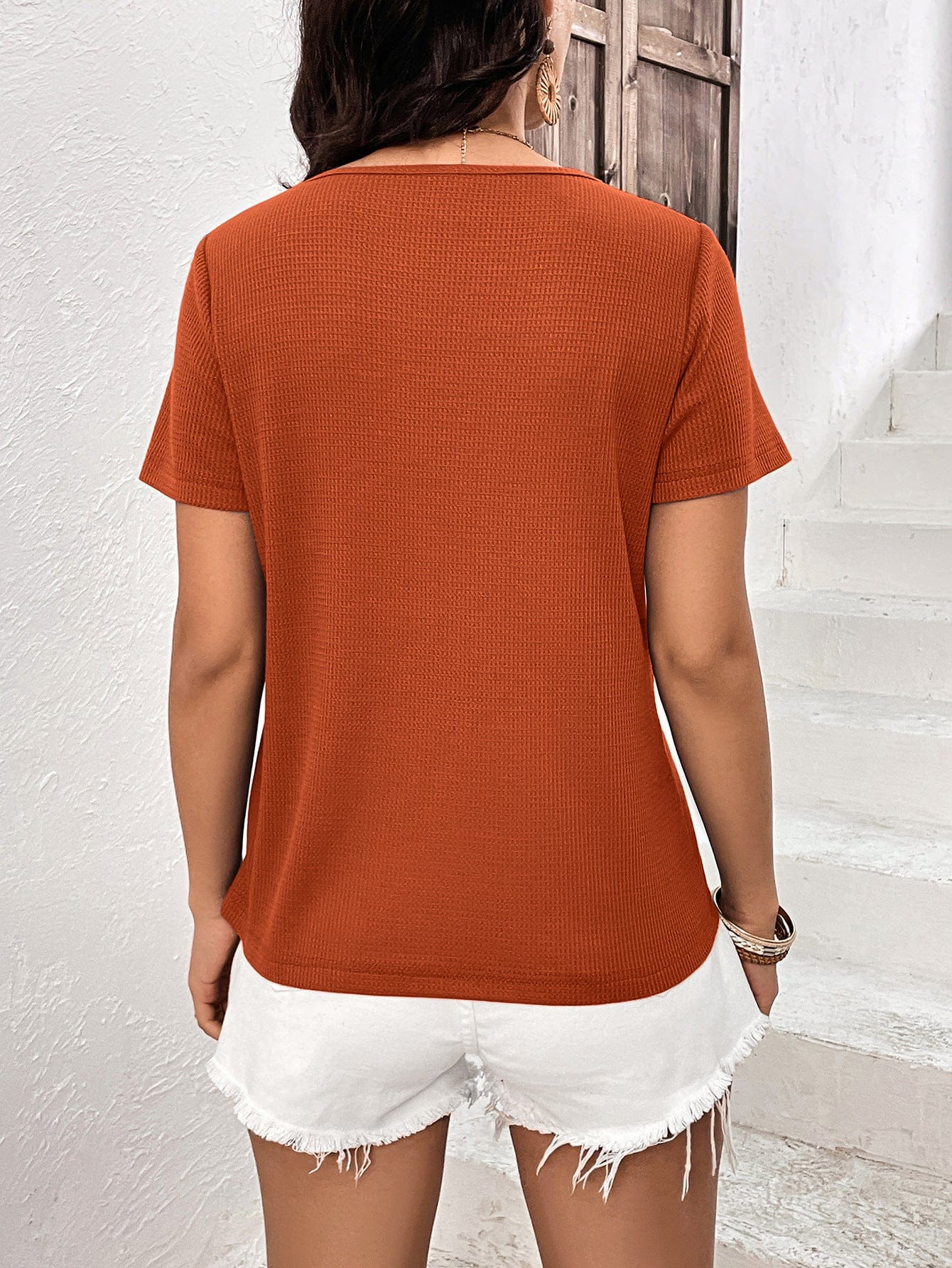 Malibu Dreams Women's Lace Trim Contrast Waffle-Knit Top