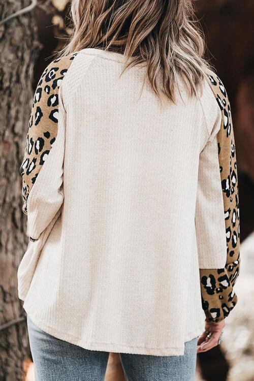 Plus Size Trylynn White Leopard V-Neck Raglan Sleeve Blouse