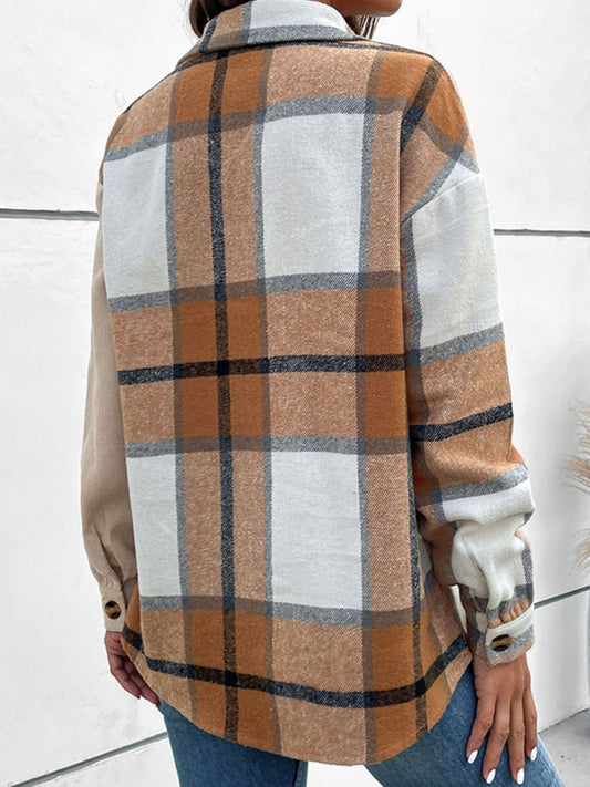 Beauteous Contrast Plaid Print Dropped Shoulder Shirt