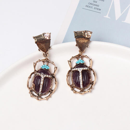 Brown Beetle Shape Rhinestone Alloy Dangle Earrings