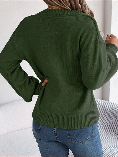 SophisticatedChic Cable-Knit Buttoned V-Neck Sweater