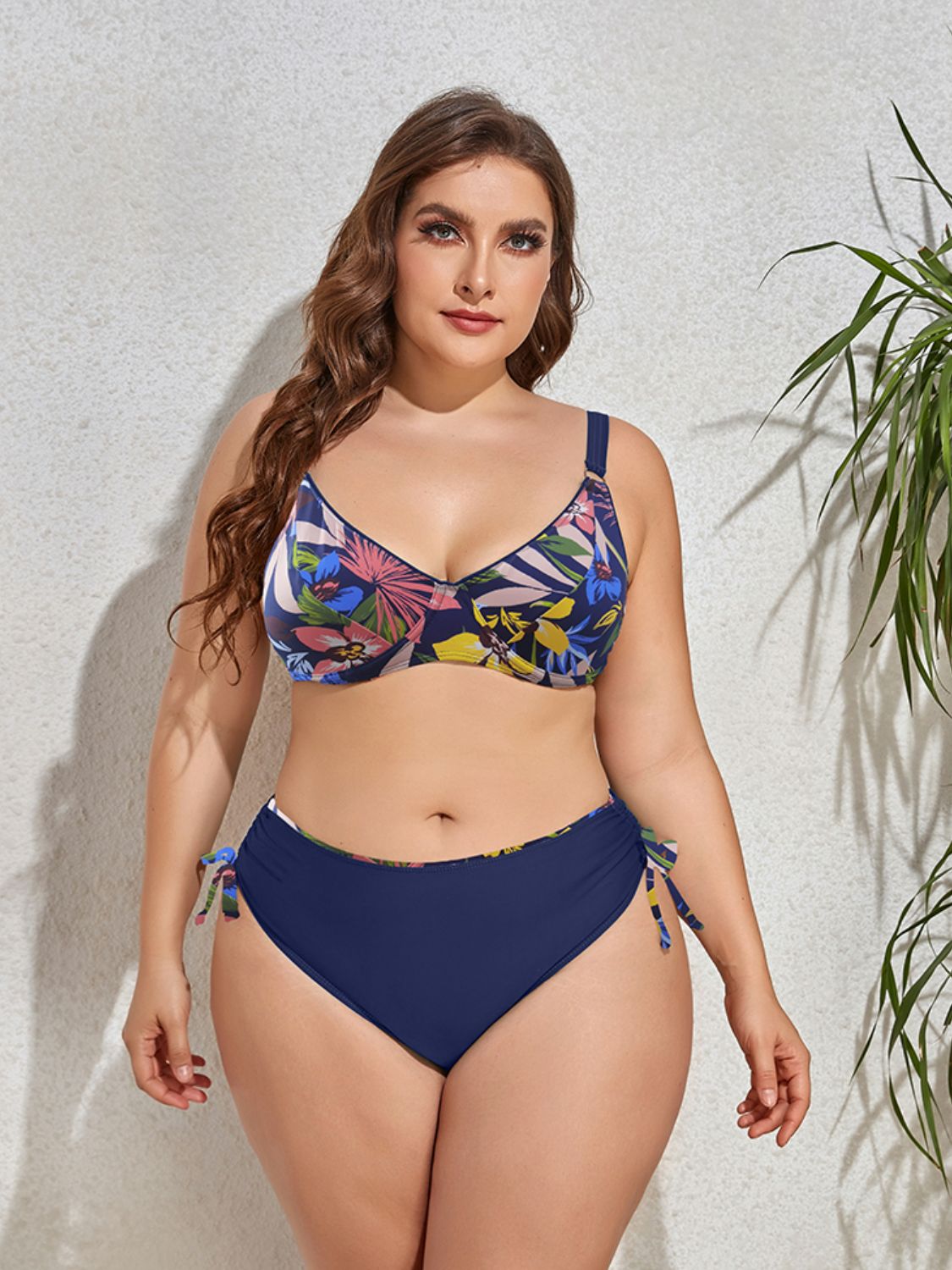 Sammi Plus Size Printed V-Neck Drawstring Bikini Set