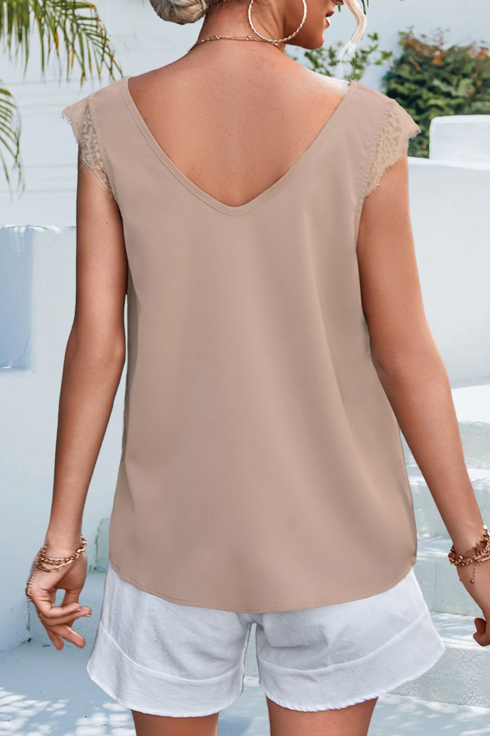 BAYSIDE ME Lace Detail Eyelash Trim V-Neck Tank