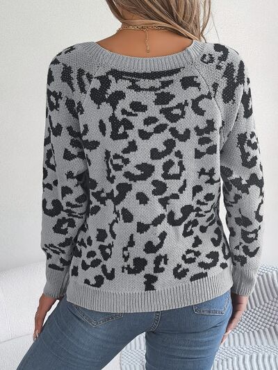 BodaciousBabe Leopard Buttoned Square Neck Sweater