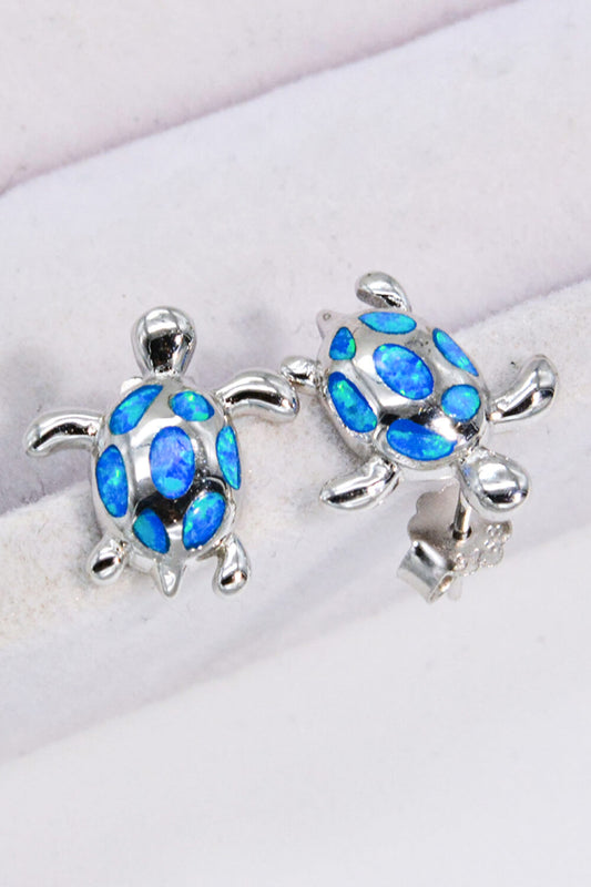Opal Turtle Platinum-Plated Stud Earrings in Blue