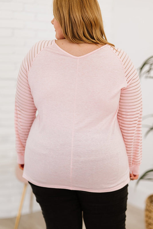 Plus Size Sheer Striped Sleeve V-Neck Top *